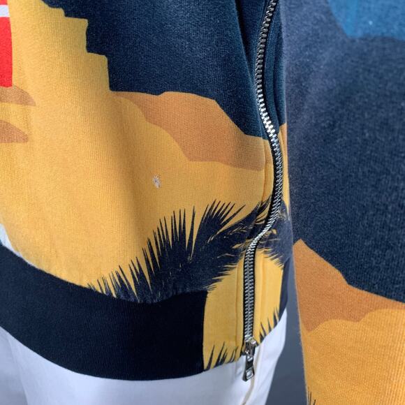 BALMAIN Size L Black Orange Blue Tropical Cotton Hooded Zip Up Sweatshirt - Picture 8 of 10